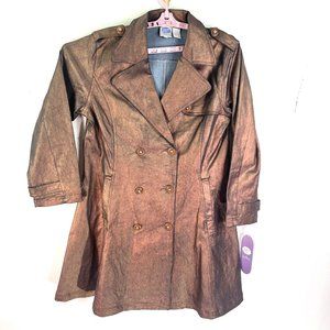 DG 2 Diane Gilman Trench Metallic Heavy Weight Denim Jacket Women's Brown L
